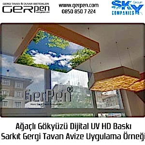 Gergi Tavan Avize Ağaçlı Gökyüzü 100x100cm Sarkıt Uygulaması