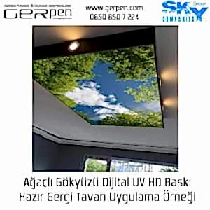 Hazır Gergi Tavan Ağaçlı Gökyüzü 75x100cm Uygulaması